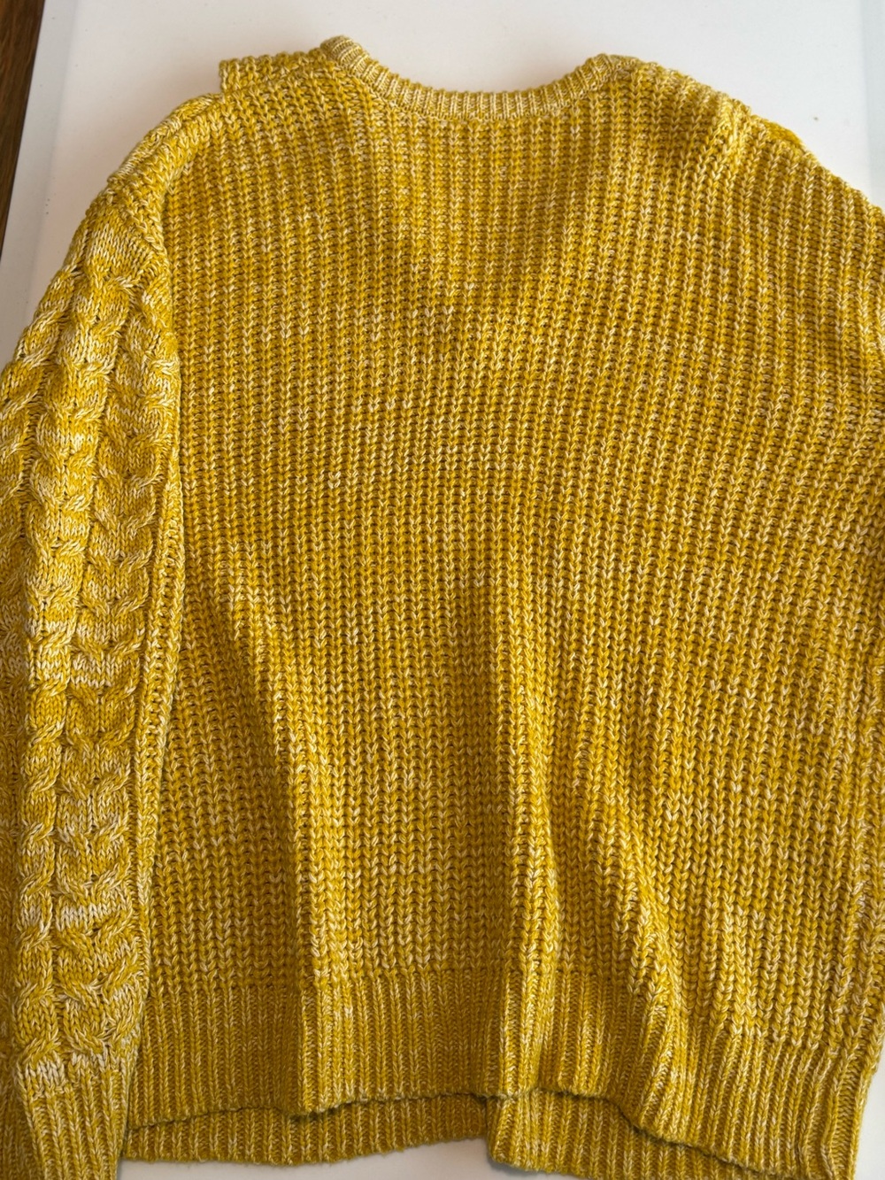 Cozy Mustard Cable Knit Sweater XL Chunky V Neck Boho Cottagecore - Picture 5 of 5